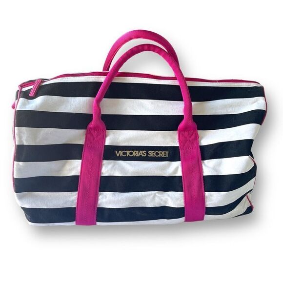 Victoria's Secret Black and White Striped Zippered Gym Bag - Picture 1 of 7